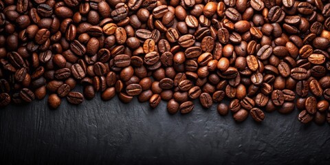 Fototapeta premium High-quality coffee beans arranged on a dark-colored background, with each bean distinct and separate, showcasing their unique texture and coloration , dark background, coffee