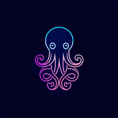 Modern Octopus Squid Tentacles Logo in simple minimalist line art monoline outline style, elegant geometric octopus logo Vector