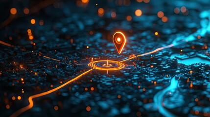 Glowing Cityscape Navigation: A Futuristic Location Pinpoint
