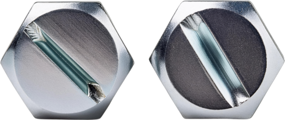 Close up of Two Hexagon Head Bolts Detailed View of Metallic Fasteners Industrial Hardware