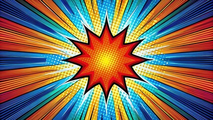 Fototapeta premium Colorful comic book style art with bold lines and vibrant colors against a radial backdrop, creating a dynamic and playful atmosphere , futuristic, radial backdrop