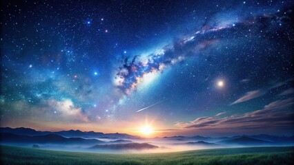 Endless Night Sky with Starry Horizon and Fly Over Landscape Background Loop, starry sky, landscape, starry sky,landscape