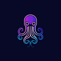 Modern Octopus Squid Tentacles Logo in simple minimalist line art monoline outline style, elegant geometric octopus logo Vector