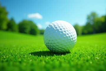 Obraz premium Perfect golf ball on manicured green, azure sky , nature, outdoor