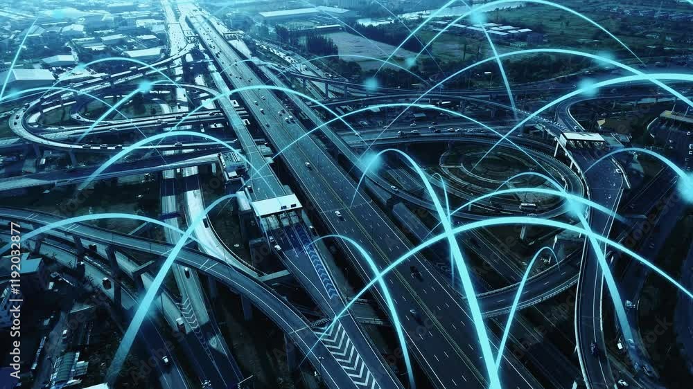 Poster smart digital city highway with globalization graphic of connection network abstract line . concept 
