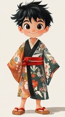 Adorable Anime-Style Boy in Traditional Japanese Kimono