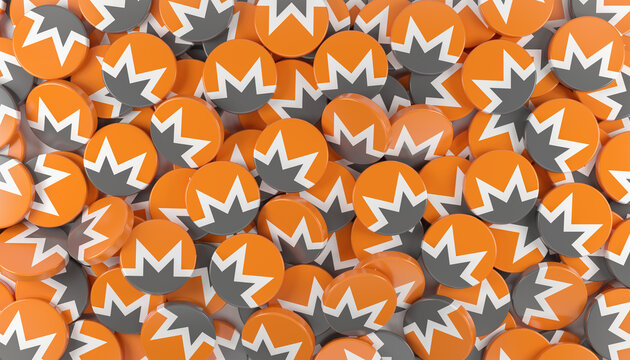 3d rendering of many round buttons with the logo of the cryptocurrency Monero (XMR) - business concept.