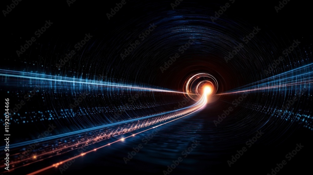 Poster futuristic energy tunnel abstract light speed data flow technology innovation busines