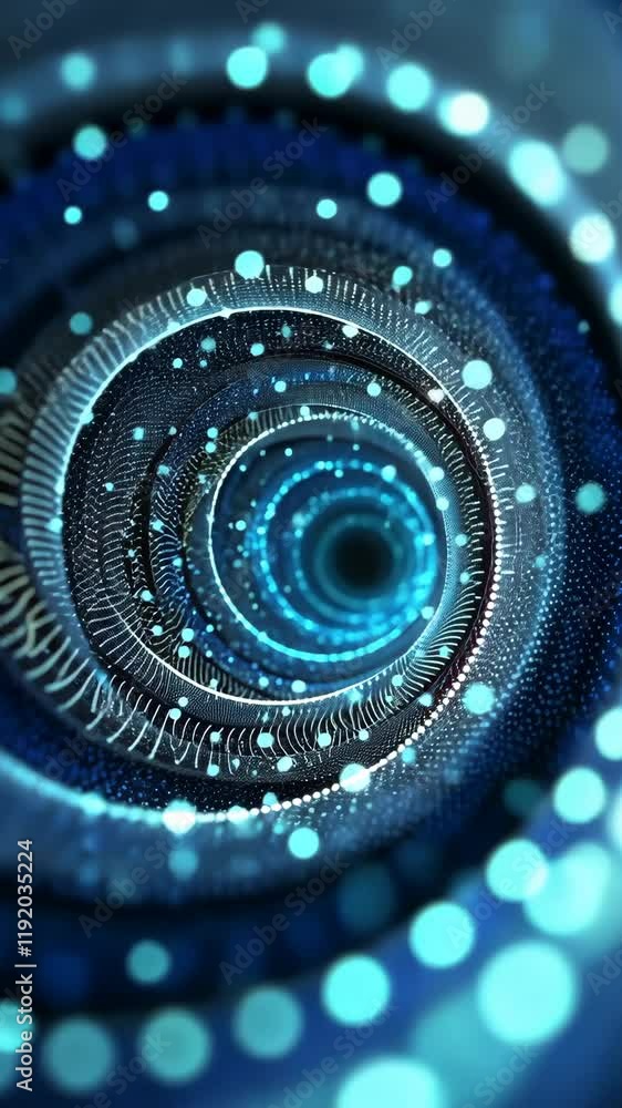 Poster vibrant blue spiral pattern representing digital art and abstract technology concepts in a visually 