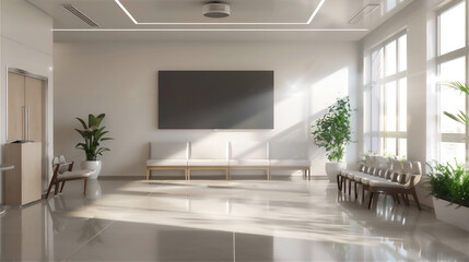 Modern minimalist waiting room with television, version 10