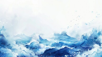 a watercolor painting of a large wave crashing into the shoreline in the ocean