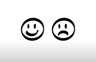 Webp black circle sad and happy emoji drawn with a marker on a white background. The hand-drawn, rough-edged style adds an organic and artistic touch to the design