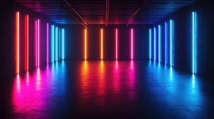 Fototapeta premium Dark Room with Neon Lights