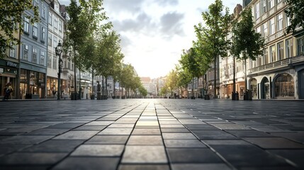 Tranquil European Street at Dawn: A Serene Cityscape