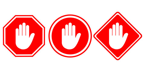 No sign on red background with hexagon, square and round shapes, Stop sign for prohibited activities