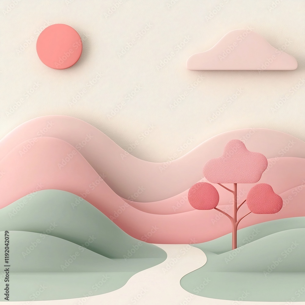 Poster serene pastel gradient landscape with delicate textured noise pattern and clean minimalist aesthetic