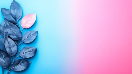 Blue and pink leaves on gradient background; design element