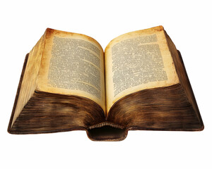 Obraz premium Antique book open, aged pages, white background, reading