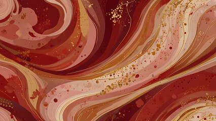 A romantic abstract illustration with swirling patterns in shades of red, blush, and gold, evoking a warm and intimate feeling, complemented by subtle floral motifs blending seamlessly