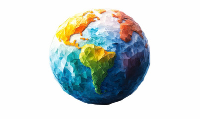 Fototapeta premium Colorful Low-Poly Earth Model, White Background