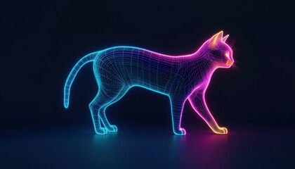 Fototapeta premium A glowing wireframe cat design with neon colors.