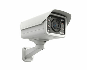 White security camera, isolated, surveillance, technology