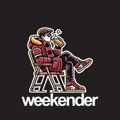 illustration vector graphic of man drink beer sit on chair Football fans ultras hooligan for weekend with football scarf design for logo, t-shirt, etc
