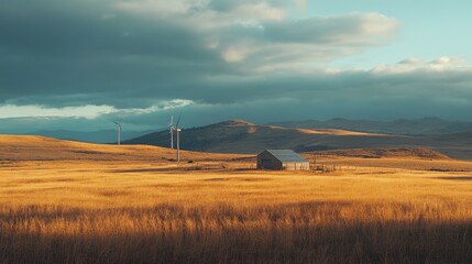 Green energy harvest with windmill and solar panels for eco-green sustainable concept
