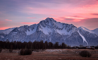 Sunset over Pioneer Peak in Palmer, Alaska