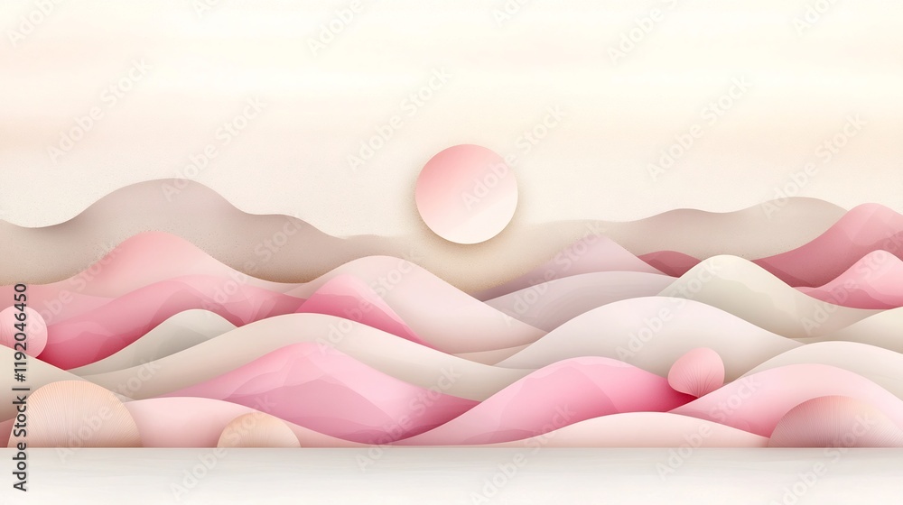 Poster serene and soothing pastel gradient backdrop with faint textured noise pattern and harmonious geomet