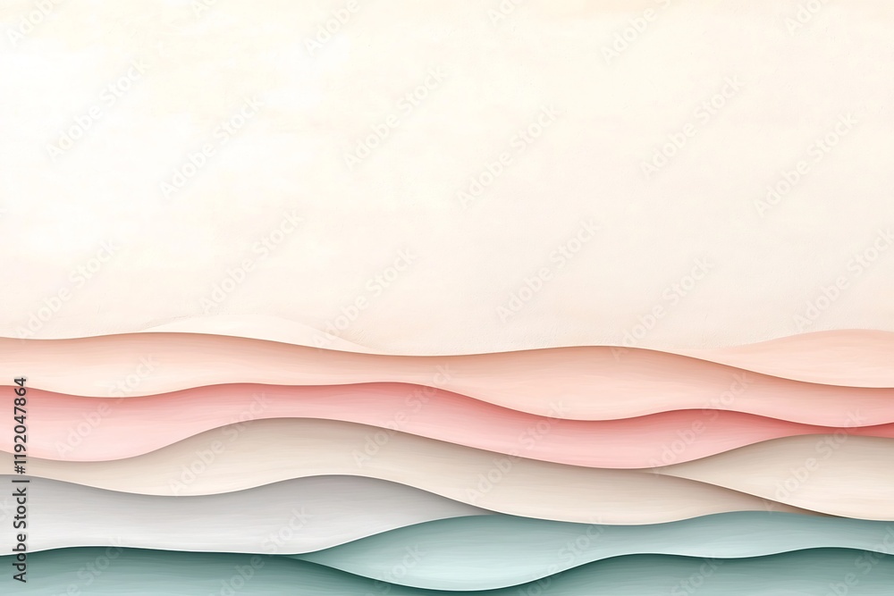 Poster serene pastel gradient landscape blending from delicate pink to muted beige enhanced by a fine grain