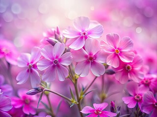 Obraz premium A close-up double exposure captures the delicate beauty of pink moss phlox, a vibrant spring blossom.