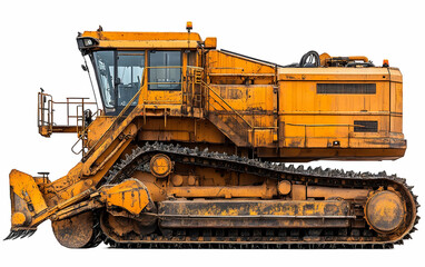 Obraz premium Yellow excavator, quarry, industrial, isolated, heavy machinery, construction