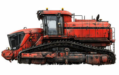 Rusty red tractor, field, isolated, agriculture