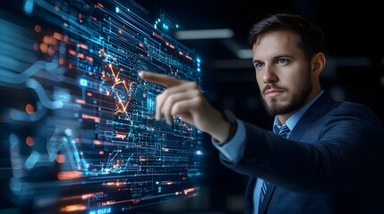 The strategist outlines key objectives on a virtual board, representing forward-thinking strategies for business success.