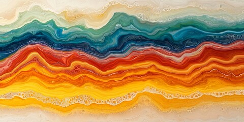 Obraz premium Celebrate love with pride this LGBT Valentine’s Day. Vibrant abstract waves in hues of red, blue, yellow, and orange create a mesmerizing design.