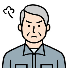 作業着姿のシニア男性（怒る）