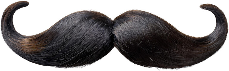 Luxurious dark brown handlebar mustache hair isolated transparent background
