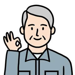 OKする作業着姿のシニア男性