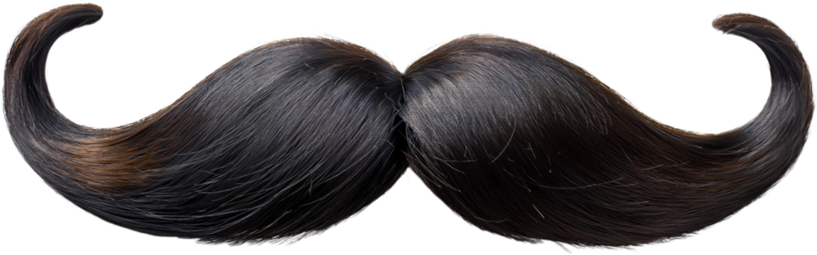 Luxurious dark brown handlebar mustache hair isolated transparent background