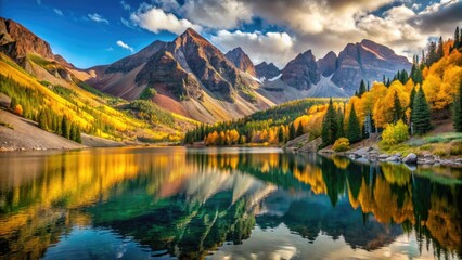 Fototapeta premium Crater Lake's majestic beauty, nestled in Aspen's Elk Mountains, captures stunning landscape photography.