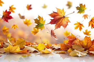 Crisp autumn leaves against a white background. High-resolution PNG.  Fall foliage photography.