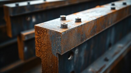 Close-up of rusty steel beams with bolts industrial construction and material