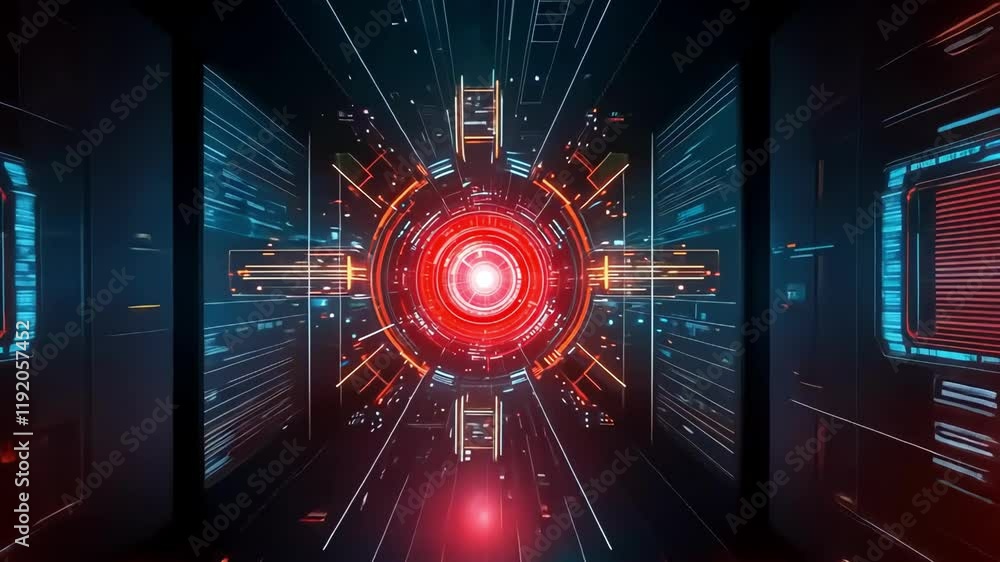 Aufkleber futuristic digital environment with vibrant neon lights and dynamic motion, creating an immersive te