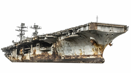 Fototapeta premium Rusty aircraft carrier, scrap yard, decay, background white, industrial