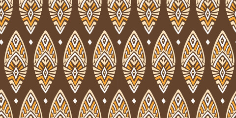 Seamless African pattern with leaf shield. Savanna tribal vector ornament. Hand drawn weave ethnic carpet. Modern geo print on textile. Ancient rug design for bohemian interior