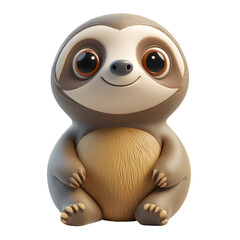 Cute Cartoon Sloth Character Isolated on Transparent Background with Big Eyes and Friendly Expression