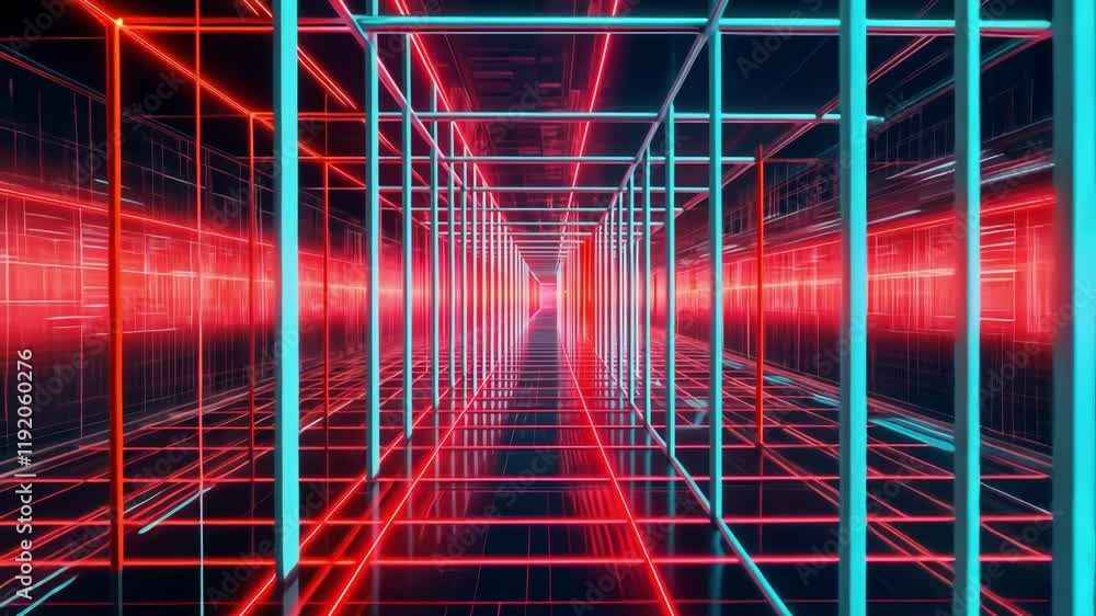 Poster neon lit corridor with abstract lines creates a dynamic visual experience highlighting technology an
