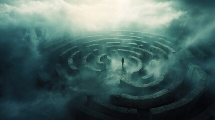 A lone person in a suit stands in the middle of a vast