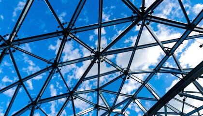 Architectural Glass Roof with Blue Sky and Clouds